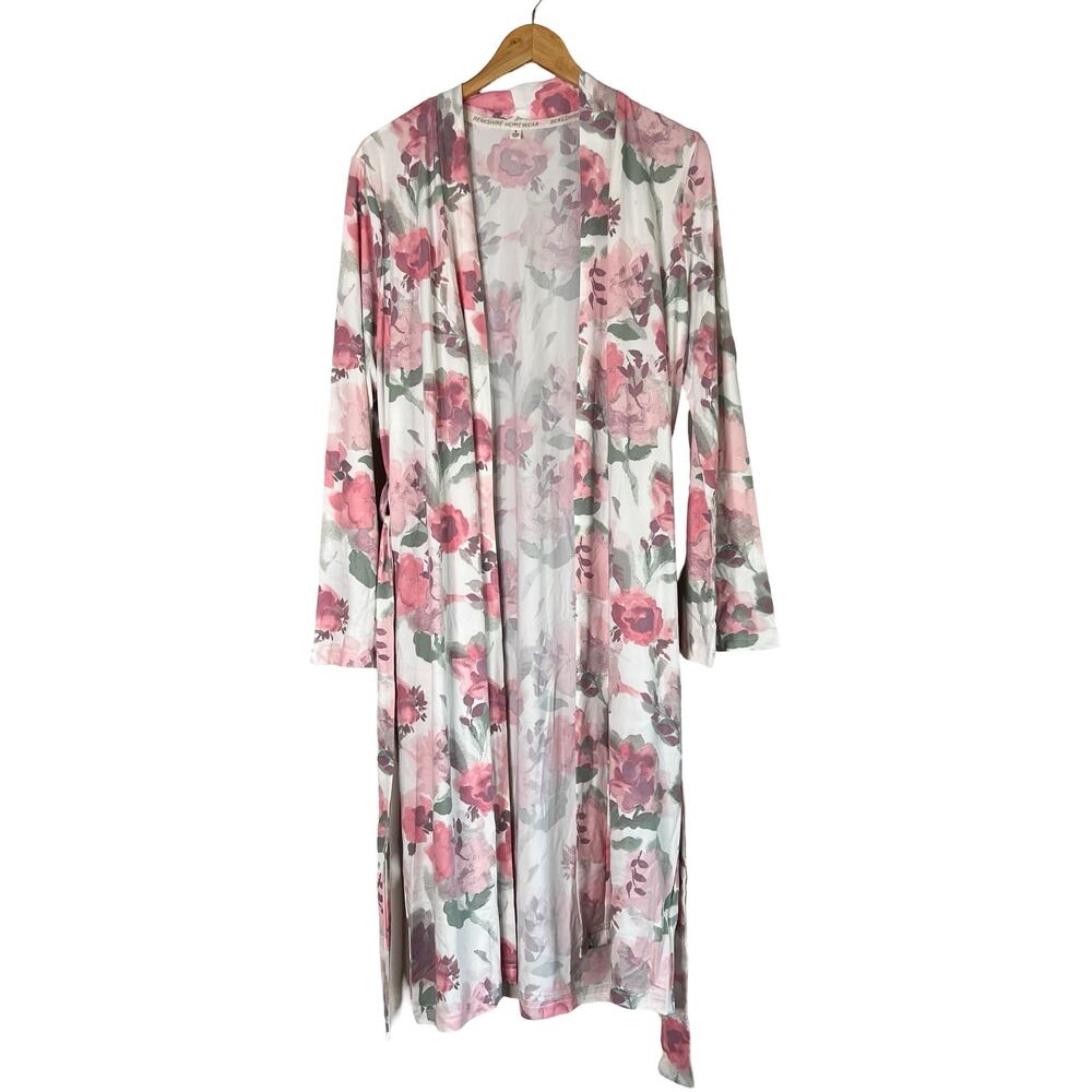 A632470 BERKSHIRE Homewear Silky Smooth Bell Sleeve Elegant Robe White Floral S